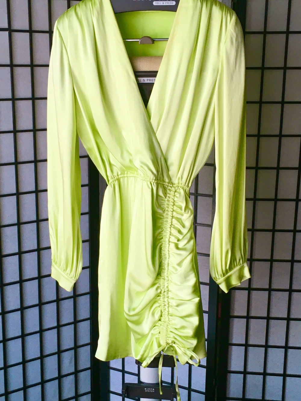 Jonathan Simkhai Neon Lime Long-Sleeve Ruched Wrap Dress